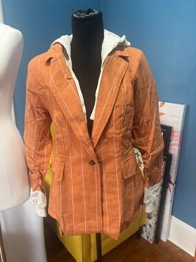 Muted Orange Pinstripe Hooded Blazer Jacket - Women's  size small brand new